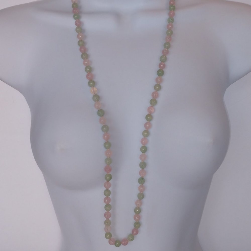 Green and Pink Bead Necklace with Agate Beads Single Strand Handmade 17 inches - Picture 5 of 16